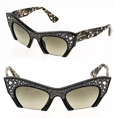 MIU MIU RASOIR 02Q Rock Sunglasses Cat Eye Black Marble CRYSTAL Jewel MU02QS • $248.40