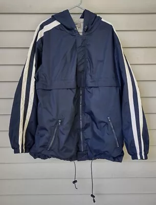 Vintage Speedo Windbreaker Lined Vented Hooded Jacket Men's Large Navy Blue     • $22.99