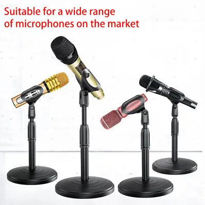 Desktop Table Desk Mic Microphone Stand W/ Clip Holder Mount Clamp Round Base UK • £8.99