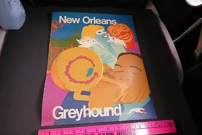 GREYHOUND BUS Travel Poster JAZ Mardi Gras Original 1960s NEW ORLEANS ICONIC MOD • $149.95