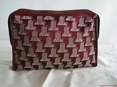 Fab Vtg Lanvin Logo Paris Clutch Burgundy Leather Travel Toiletry Bag Purse • $79.99