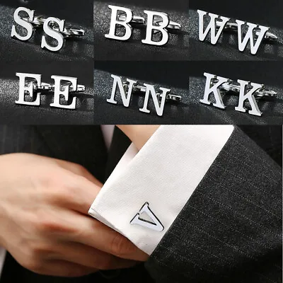Initial Letter Silver Alphabet Cufflink Cuff Link Wedding Formal Business HOT • $2.07
