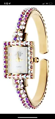 Womens Vintage Kirk’s Folly AB Crystal Elegant Rhinestone Wrist Watch Pink Gold • $65