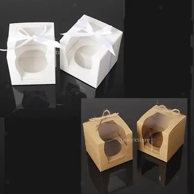 12/set Kraft Cake Cupcake Boxes Bakery Box With Widow/Ribbon • $15.93