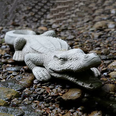 Crocodile Hand Cast Stone Outdoor Garden Ornament Patio Pond Statue Gift • £49.90