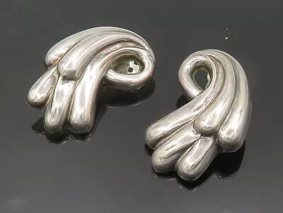 MEXICO 925 Silver - Vintage Shiny Swirl Heavy Non Pierce Earrings - EG10283 • $131.22