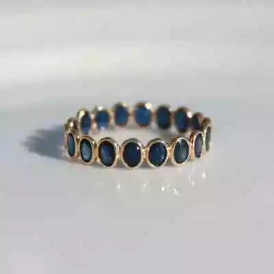 2Ct Oval Cut Lab Created 14K Yellow Gold Plated Blue Sapphire Wedding Band Ring • $77.99