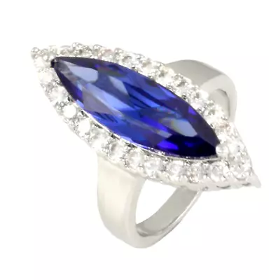 New Blue Luster Marquise Tanzanite CZ Ring Rhodium With 20 White CZ'S  Size 7 • $110