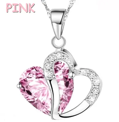 £2.99 • Buy Sterling Silver Amethyst Heart Crystal Pendant Necklace Fashion Gift Jewellery