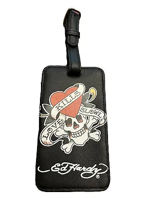 Ed Hardy Luggage/Purse Tag Black Leather Love Kills Slowly. Ed Hardy Vintage • $12