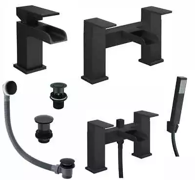 Waterfall Bathroom Taps Matt Black Basin Mixer Bath Filler Shower Deck Tap Sets • £6.50