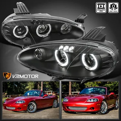 Black Fits 2001-2005 Mazda Miata MX5 LED Halo Projector Headlights Lamps 01-05 • $210.38