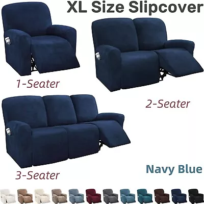 Velvet Recliner Sofa Chair Cover 1/2/3 Seater XL Size Sofa Slipcover Side Pocket • $428.44