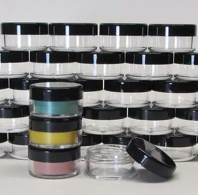 Plastic Cosmetic Jars Empty Beauty Lip Containers Black Lids 10 Gram Ml (5) 5068 • $17.95