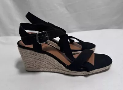 Lucky Brand Women’s Sandals Wedge Strappy 8.5M Espadrille Shoes Slingback Black • £36.67