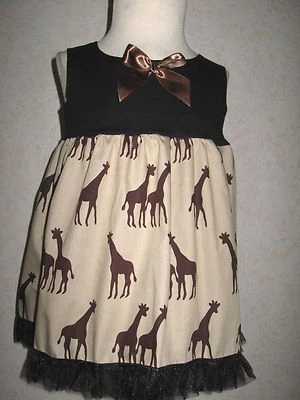 £15.50 • Buy Giraffe  Dress Baby Shower Gift Party Girls Black Brown Smock Retro Holiday