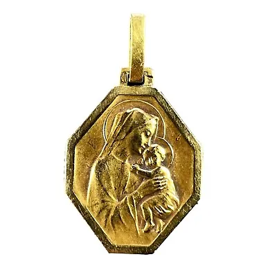 French Madonna And Child 18K Yellow Gold Medal Pendant • $1056.85