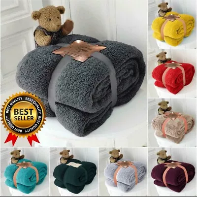 Teddy Fleece Bear Blanket Large Throw Over Bed Plush Soft Bedspread Extra Warm • £9.50