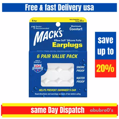 Mack's Pillow Soft Silicone Putty Earplugs 6 Pair For Sleeping Snoring Swimming  • $7.75