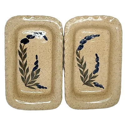 $34.95 • Buy Granite Lake Pottery Rectangle Serving Trays Bowls Brown Blue Lupine Ruffle Edge
