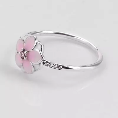 925 Sterling Silver Original Pandora Pink Enamel Magnolia Bloom Ring • $20.55