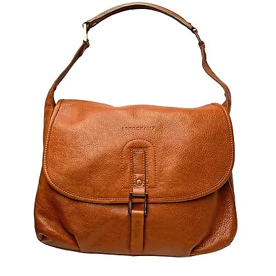 Vintage LONGCHAMP Caramel Pebbled Leather Flap Large Hobo Bag Made In France • $175