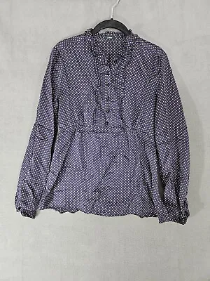 J.Crew Women's Sz S Polka Dot 100% Silk Pintuck Ruffle Long Sleeve Purple Blouse • $22