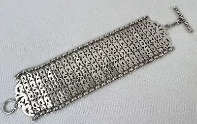 $249.99 • Buy Lois Hill Sterling Silver Wide Link Chain Bracelet Ornate Indonesia Toggle Clasp
