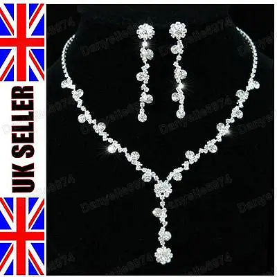 £5.99 • Buy CRYSTAL Rhinestone DIAMANTE NECKLACE & EARRINGS SET Pretty Flower Wedding Choker