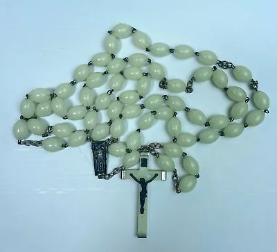 Vintage Long Rosary Beads White Glow In The Dark Cross Crucifix Made In Italy • $34.99