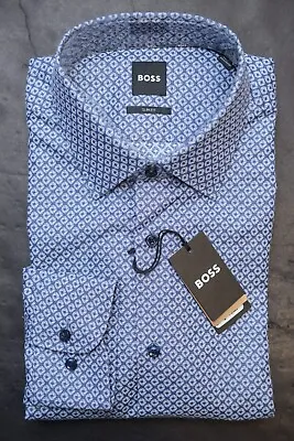 Hugo Boss Men's Hank Kent Slim Fit Dark Blue Cotton Dress Shirt 39 15.5 • $64.79