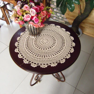 $8.99 • Buy Vintage Hand Crochet Tablecloth Round Lace Table Topper Cloth Doily Floral 20 
