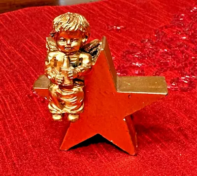 Adorable Vintage Cherub Angel Sitting On Star Candle Holder Christmas Unusual • $4.99