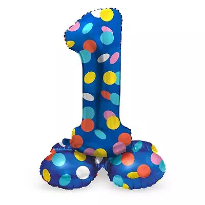 Folat 63971 Standing 1 Blue With Coloured Dots 72 Cm Birthday Decoration Balloon • $14.20