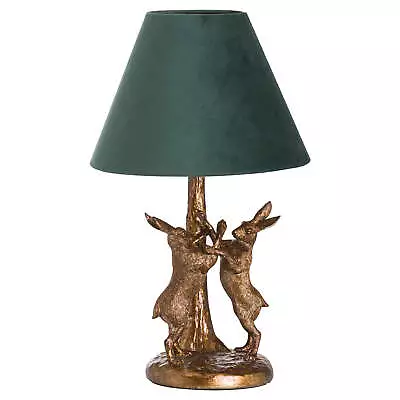 Boxing Marching Hares Table Bedside Lamp Green Velvet Shade 48cm Art Deco Rabbit • £69.99