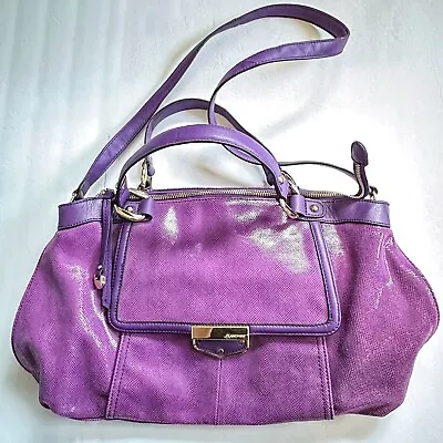 B Makowsky Purple Leather Handbag Satchel Lizard Snake Texture Lombard A226649 • $124.99