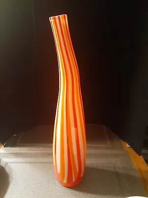 Vintage Orange/white Blown ART GLASS Vase  17 1/2  H  Modern  • $22.50