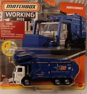 Matchbox Working Rigs Garbage King XL Blue & White Overhead Bin Moves Disposal • $9.95