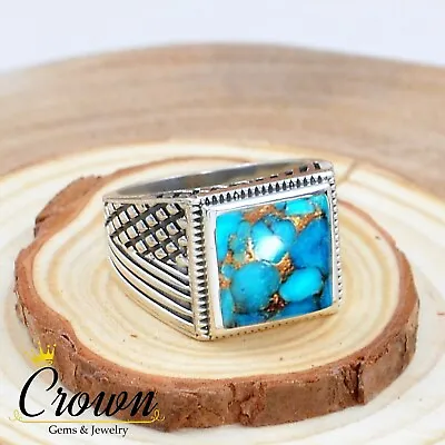 Blue Copper Turquoise 925 Sterling Silver Mens Ring Jewelry - Size 6-14 • $33.50