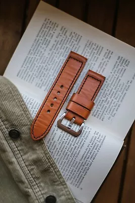 $95 • Buy Handmade  Pumpkin  Orange-brown Leather Watch Strap For Panerai  27,26, 24,22mm