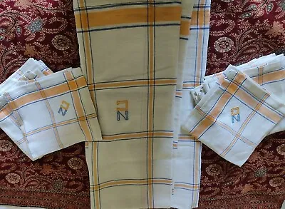 £50 • Buy Vintage FRENCH Retro Tablecloth And 10 Napkins Excellent Condition Monogram  NC 