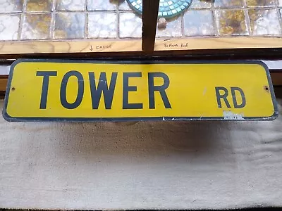 Vintage Tower Road Street Sign 24  X 6  Yellow/Black. Retired Heavy Steel • $40