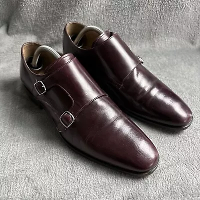 Reiss Mens Shoes Double Monk Strap Buckle Italian Leather Maroon UK 9 • £39.99