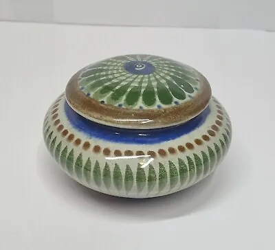 Mexico Folk Art Trinket Jar Bowl With Lid Hand Painted Signed Tonala Jal H. L.  • $12.50