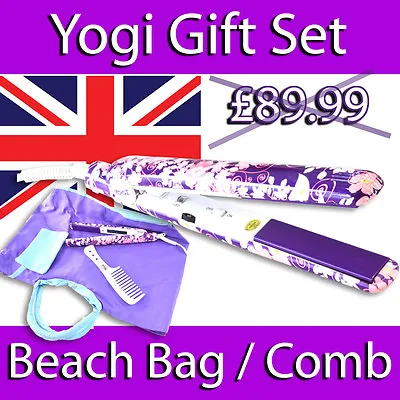 Yogi Ionic Tourmaline Hair Straightener Beach Bag Comb Gift Set  Purple Flower • £14.99