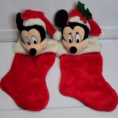 VINTAGE DISNEY Christmas Mickey And Minnie Mouse Stocking 3D Plush Stuffed Head • $29.95