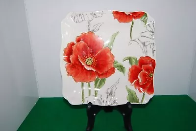 Maxcera Red Poppy Hand Painted Porcelain 8.5  Square Salad Plates Set Of 6 NEW • $59.99