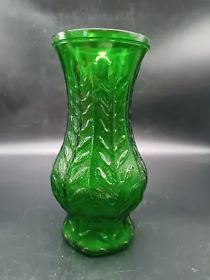 VTG FTD Emerald Glass Fern Leaf Pattern Vase Textured • $10