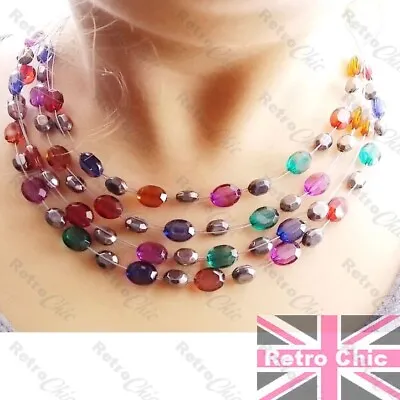 BEADED COLLAR Multi Strand NECKLACE Redgreenblue Gempurplehematite Bead • £2.50