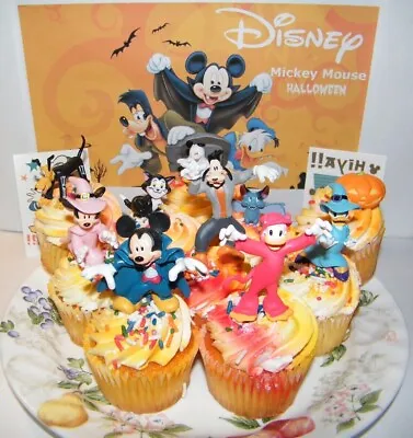 Disney Mickey And Friends Halloween Cake Topper Set Of 12 With 10 Figures Fun! • $15.95